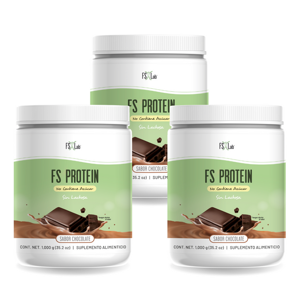 KIT 3 PROTEÍNAS DE AISLADO DE SUERO DE LECHE-WHEY FS-PROTEIN SIN AZÚCAR SABOR CHOCOLATE  1000 g