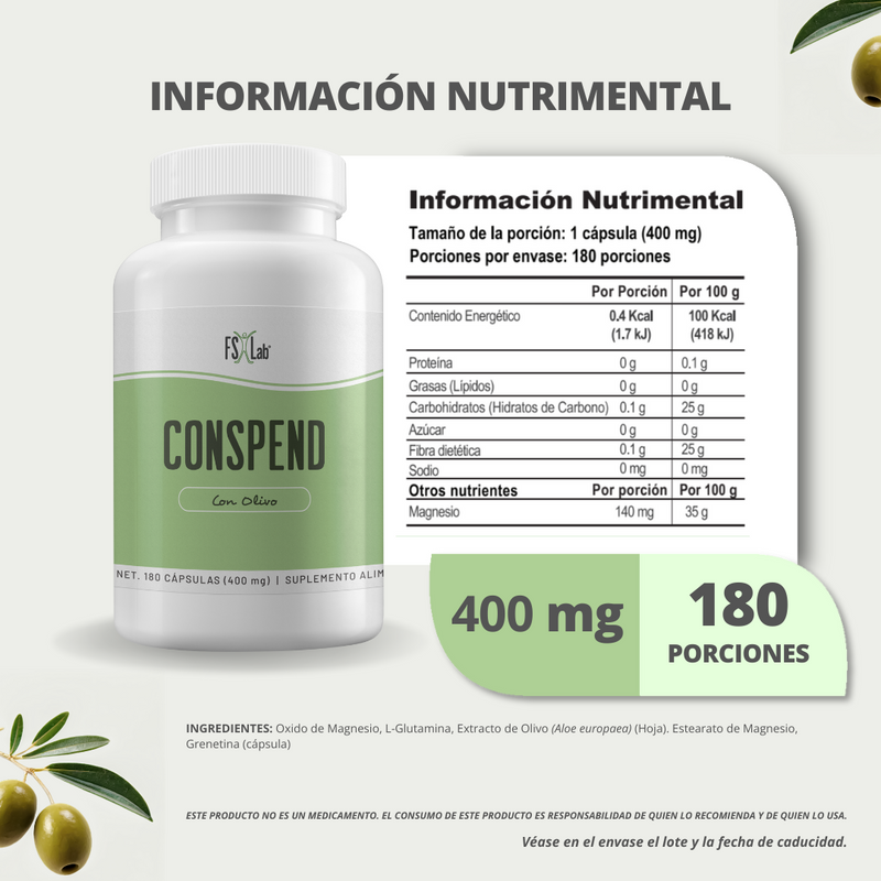 Conspend- incluye Magnesio, extracto de olivo y glutamina