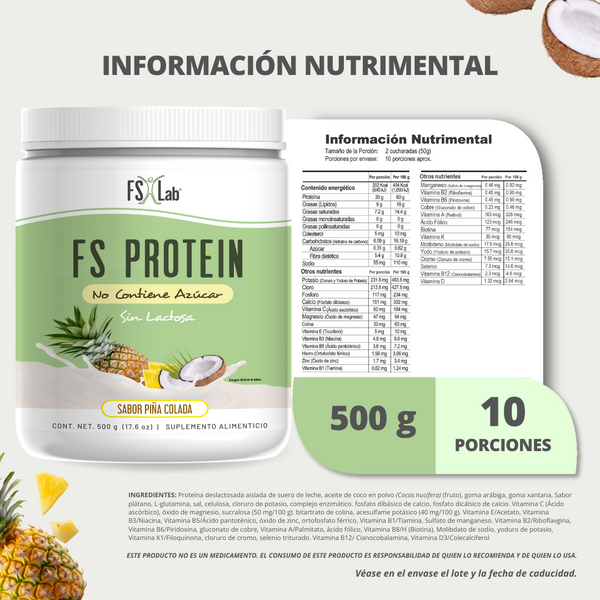 Proteína de Aislado de Suero de Leche-Whey Protein-FS- Protein Sin Azúcar Piña Colada