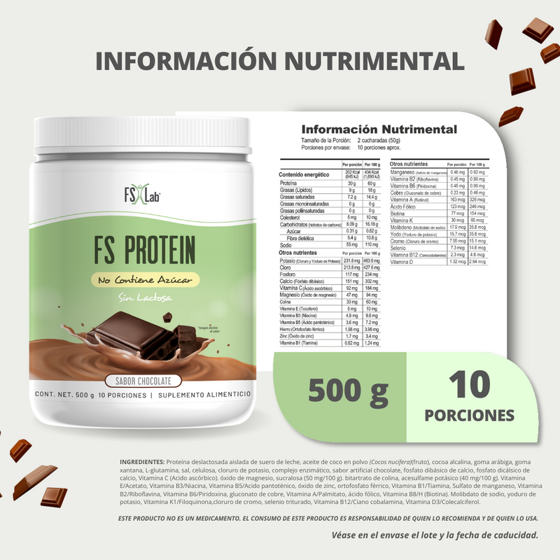 Proteína de Aislado de Suero de Leche-Whey FS-Protein Sin Azúcar Chocolate