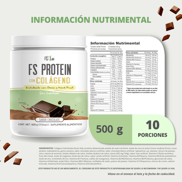 Proteína de Aislado de Suero de Leche-Whey FS-Protein con colágeno sin Azúcar Chocolate