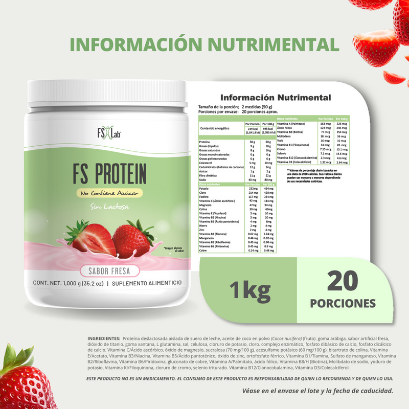 Proteína de Aislado de Suero de Leche-Whey Protein-Meta-B Protein Sin Azúcar 1 kilo Fresa