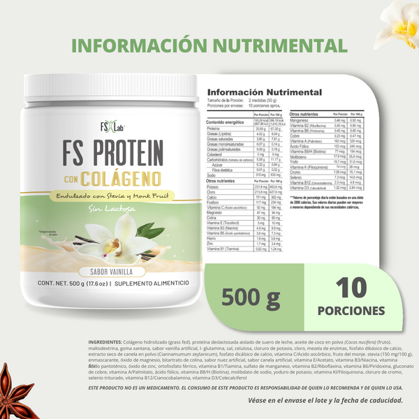 PROTEÍNA DE AISLADO DE SUERO DE LECHE-WHEY FS-PROTEIN CON COLÁGENO SIN AZÚCAR VAINILLA