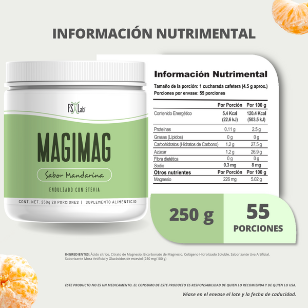 MagiMag sabor mandarina(250g de Citrato de Magnesio en polvo para tomar con agua)